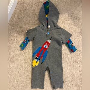 Hatley Gray Bodysuit with Colorful Rocket and Blue Accents